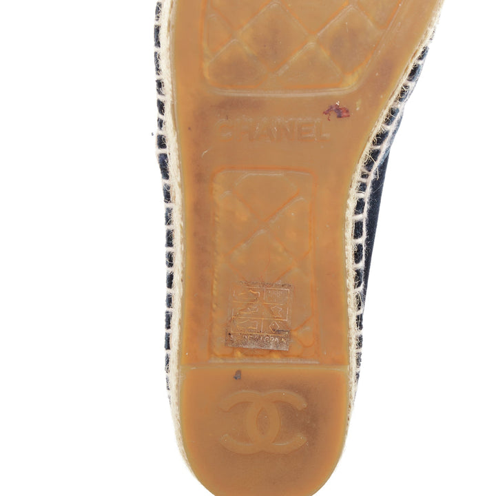 CHANEL navy velvet CC logo applique nude jute espadrille shoes EU37