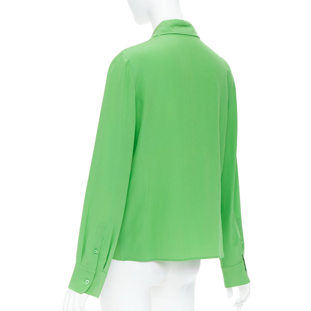 PRADA 2022 100% silk crepe de chine kelly green triangle logo shirt IT38