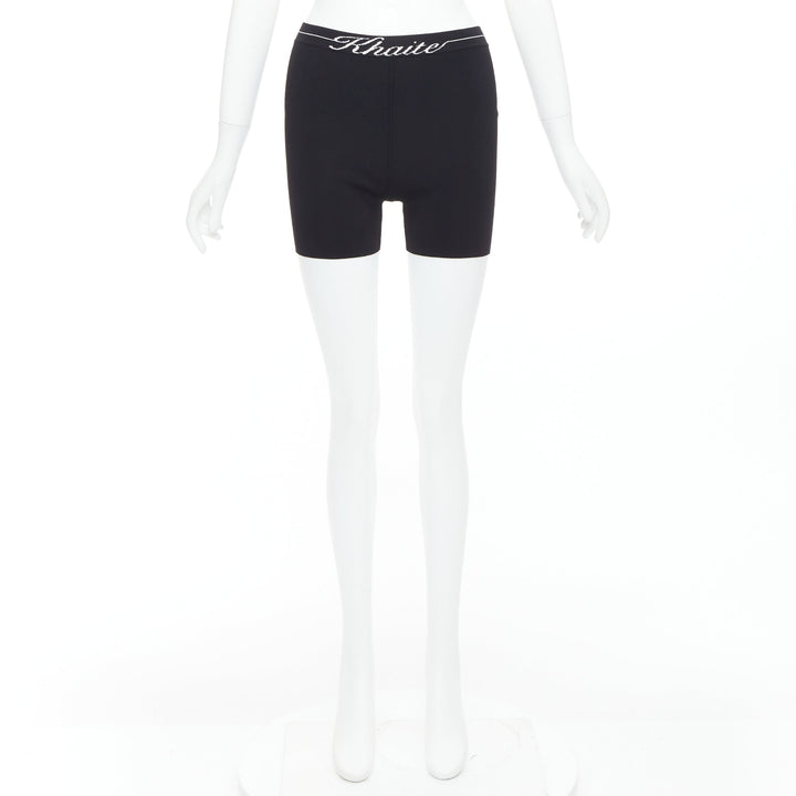 KHAITE Bryant black white italic logo viscose blend knitted cyclist shorts S