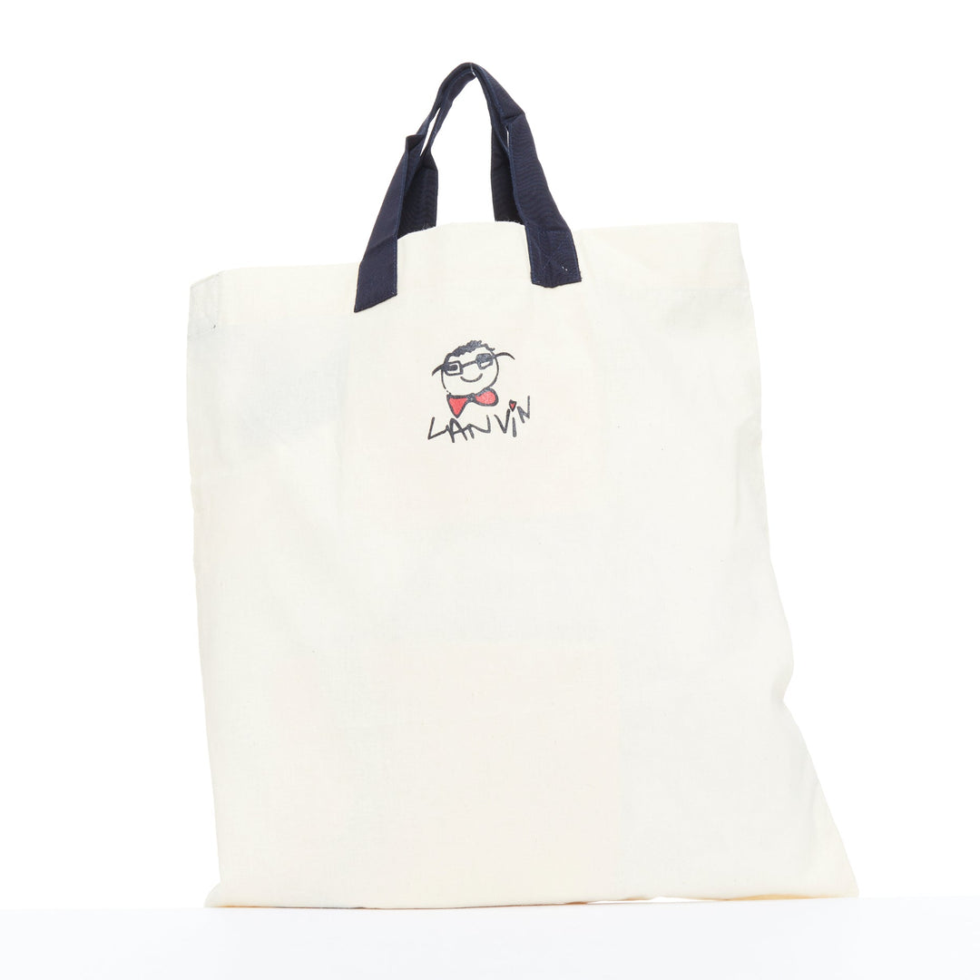 LANVIN Hearts script logo printed cotton canvas grosgrain crossbody tote bag