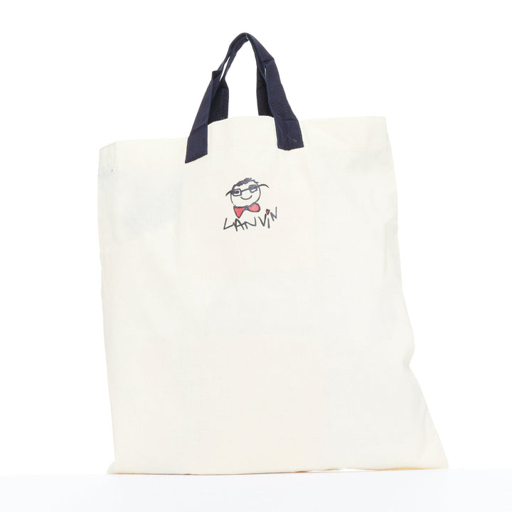 LANVIN Hearts script logo printed cotton canvas grosgrain crossbody tote bag