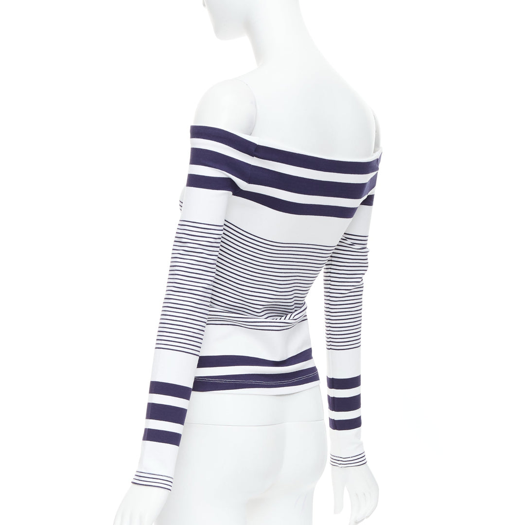 ROSETTA GETTY navy white multi striped sailor off shoulder top XS