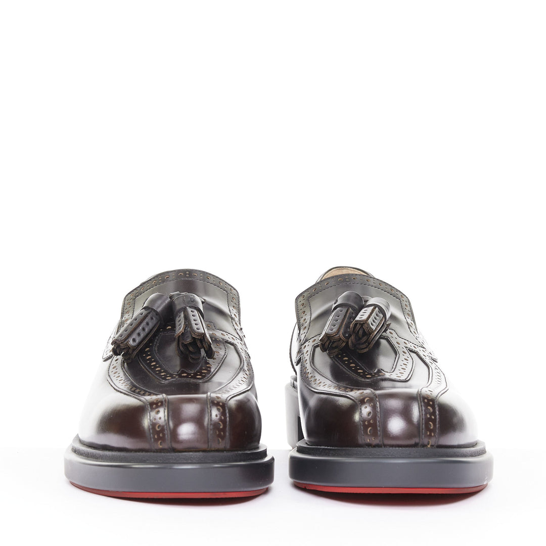 CHRISTIAN LOUBOUTIN Daniloumoc Urban burgundy black leather tassel loafer EU43