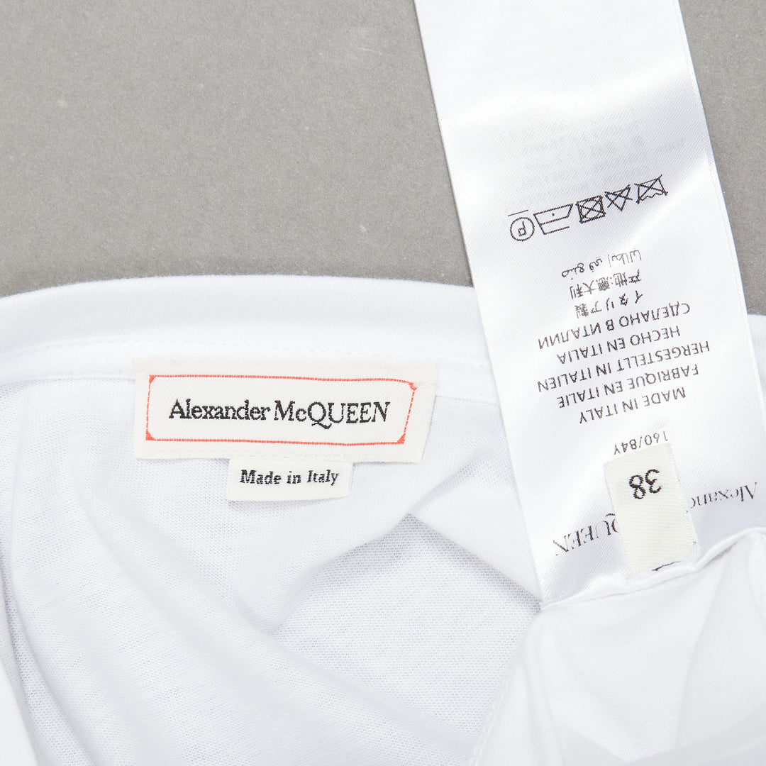 ALEXANDER MCQUEEN white cotton cold shoulder puff sleeve peplum tshirt IT38 XS