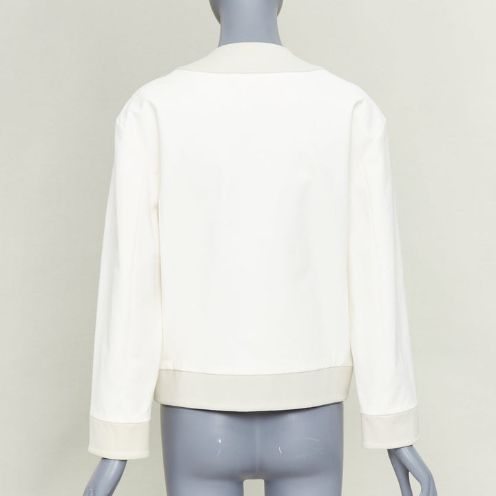 STELLA MCCARTNEY 2011 off white cotton panels collarless zip bomber IT36 XXS