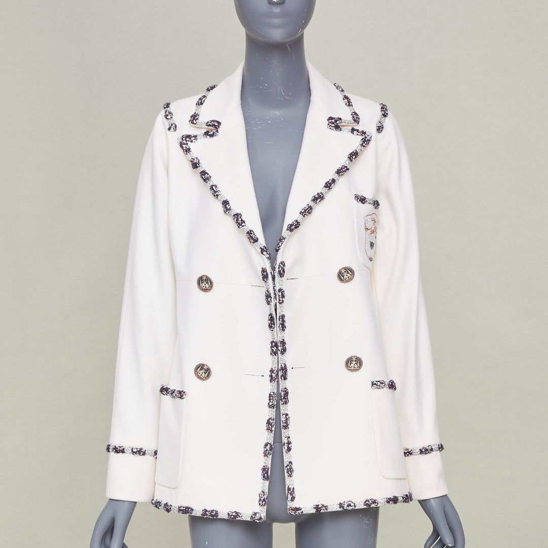 CHANEL 2012 Runway Paris Bombay embroidered double breasted knit jacket FR36 S