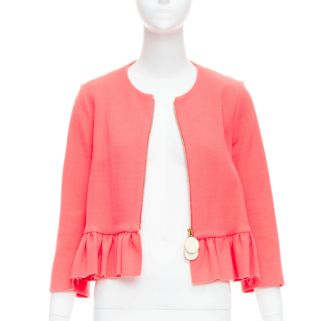 MARNI hot pink cotton blend ruffle hem zip front cropped jacket IT38 XS