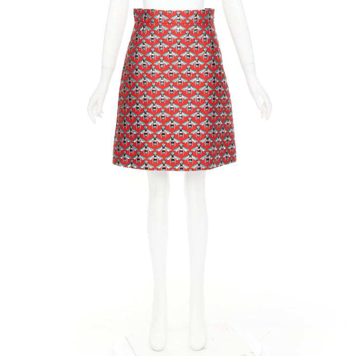 GUCCi 2015 Hibiscus Red Bee jacquard high waist A-line skirt IT40 S