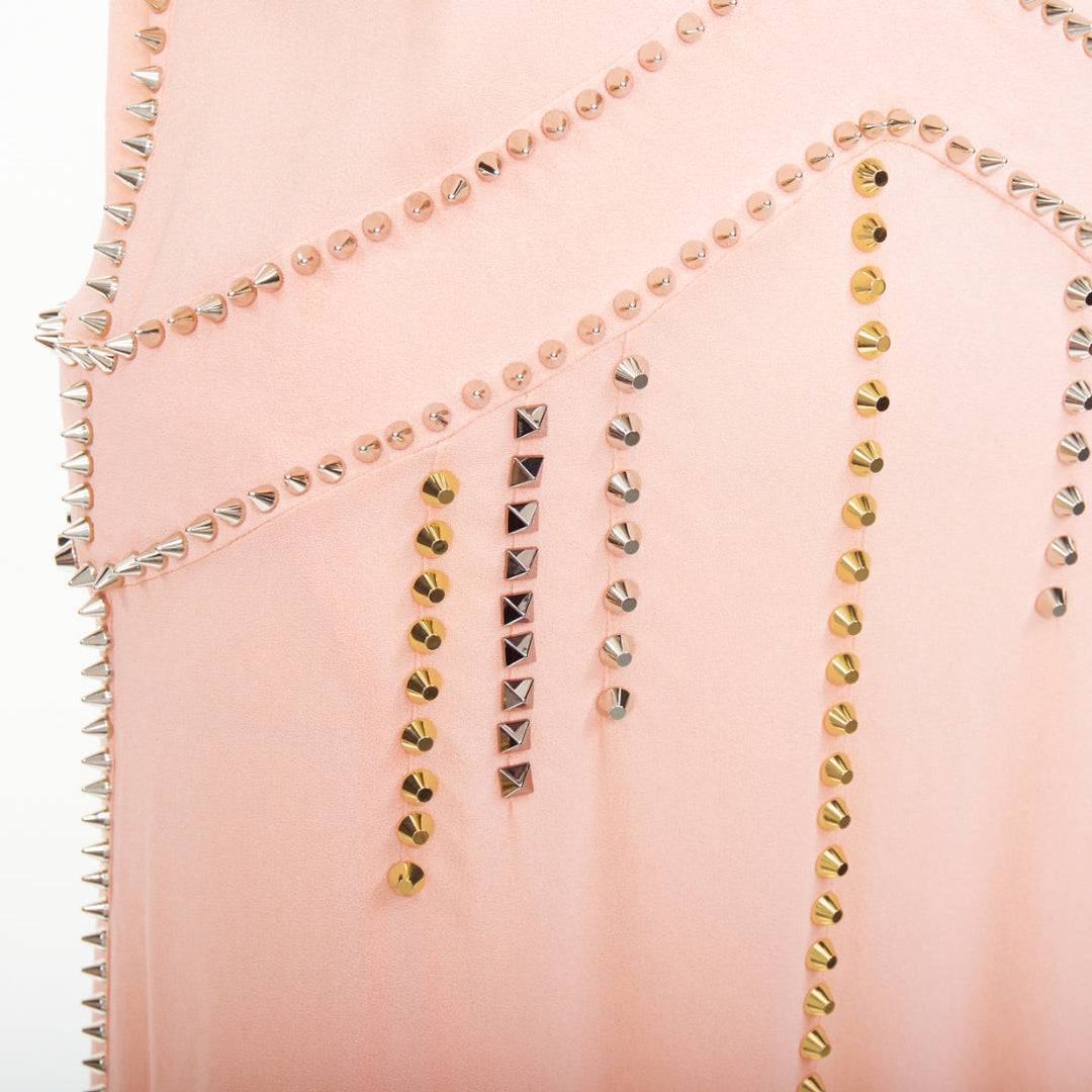 rare MIU MIU 2021 pink punk spike studded embellished plunge neck dress IT36 XXS