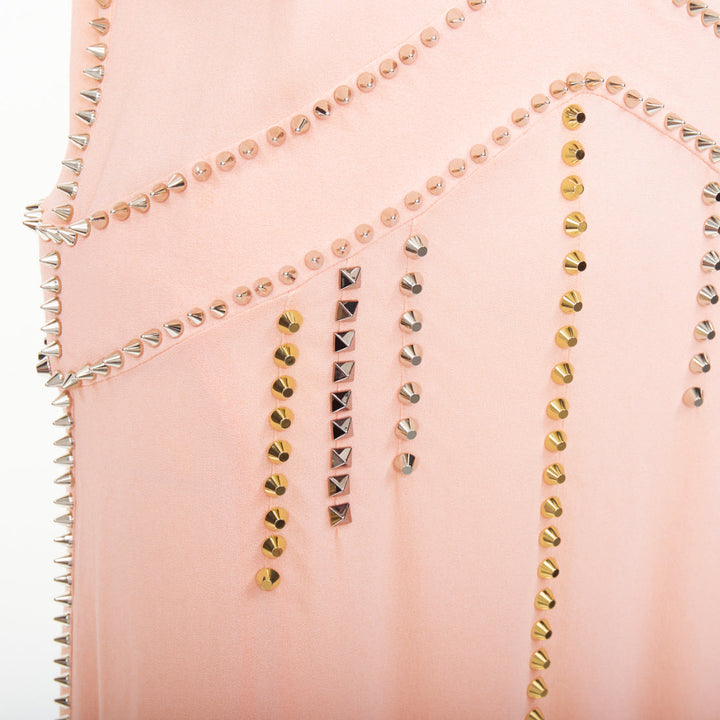 rare MIU MIU 2021 pink punk spike studded embellished plunge neck dress IT36 XXS