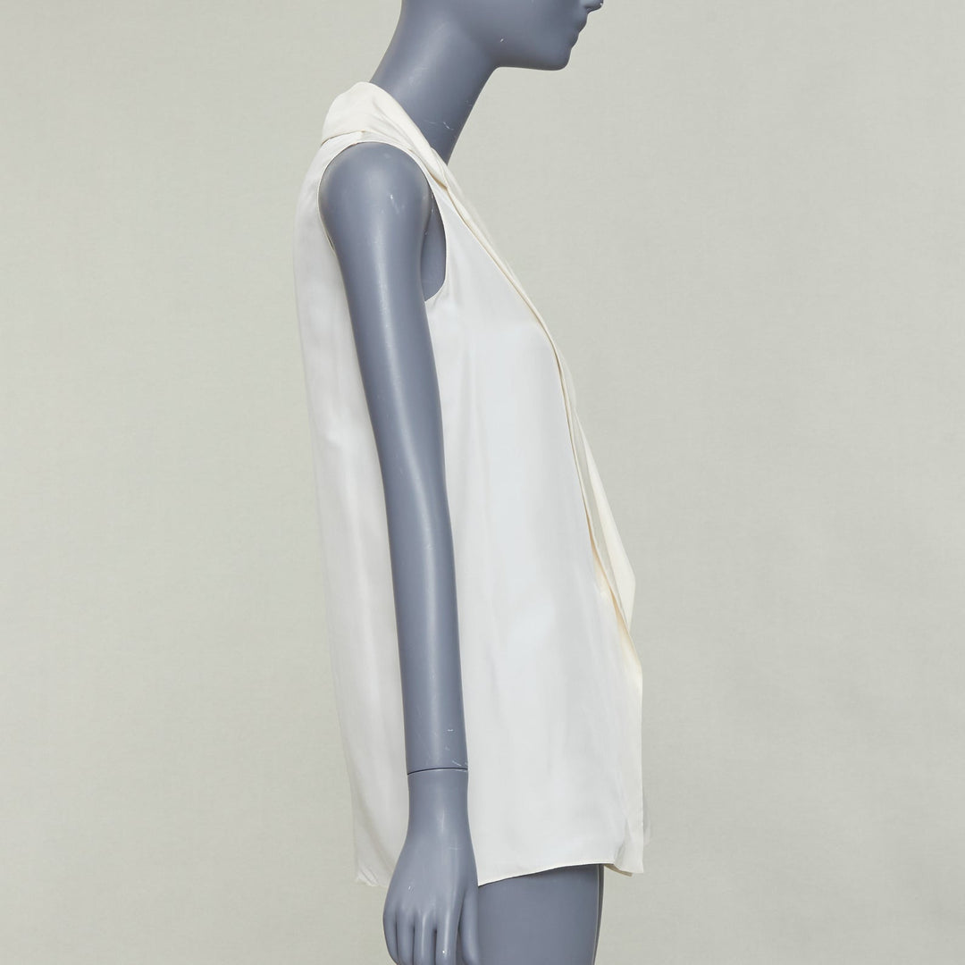 LANVIN 2015 cream silk wide lapel plunge neck sleeveless blouse top FR34 XS