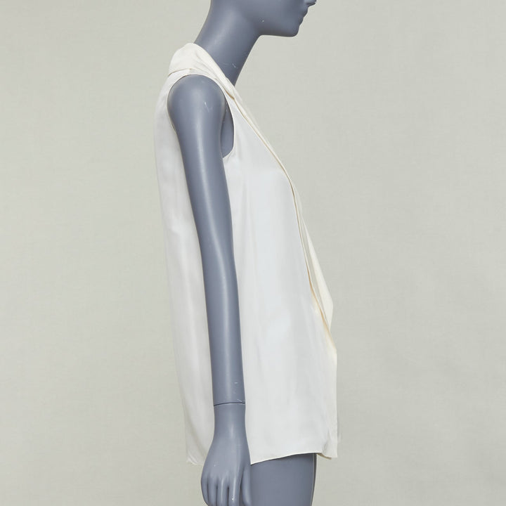 LANVIN 2015 cream silk wide lapel plunge neck sleeveless blouse top FR34 XS