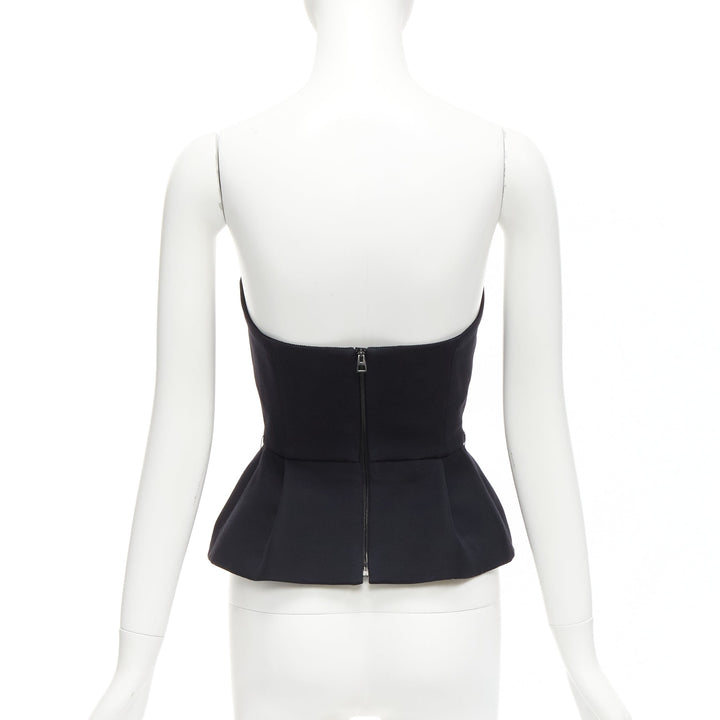 CHRISTIAN DIOR black wool silk minimal boned corset peplum bustier top FR34 XS