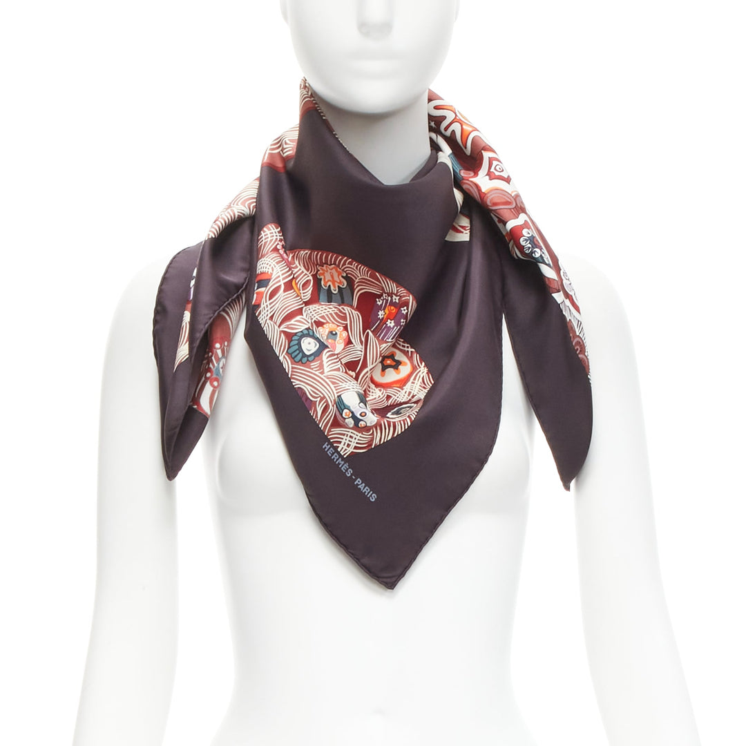 HERMES 100% silk Sulfures Press Papier dark floral print scarf