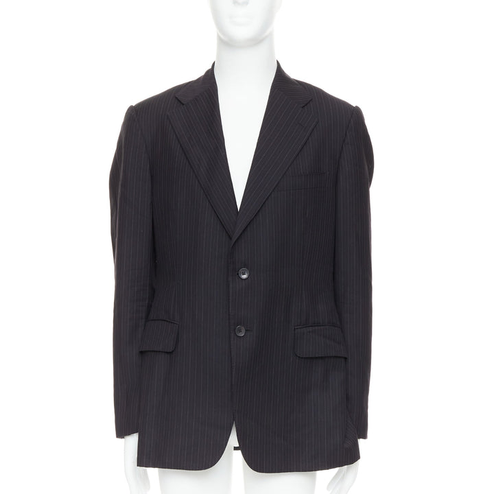 GUCCI Vintage charcoal grey 100% wool pinstripe double vent blazer IT52 XL