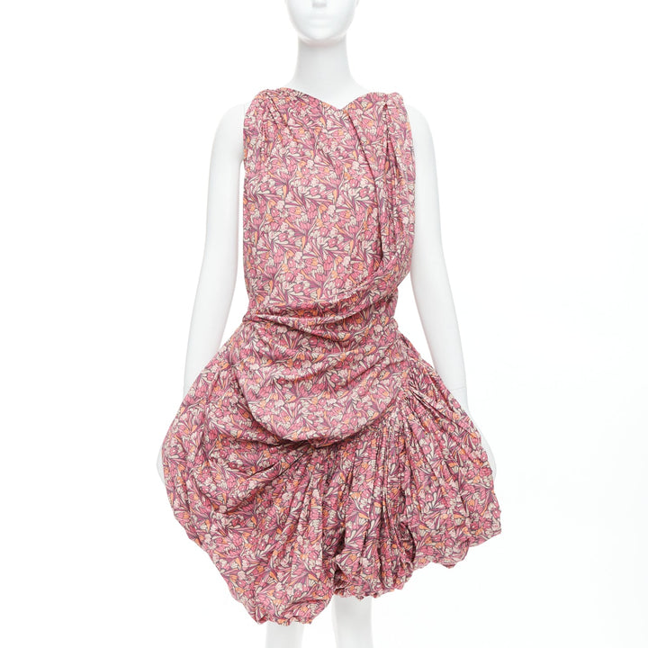 JUNYA WATANABE 2008 pink floral print deconstructed ruffle drape bundle dress S