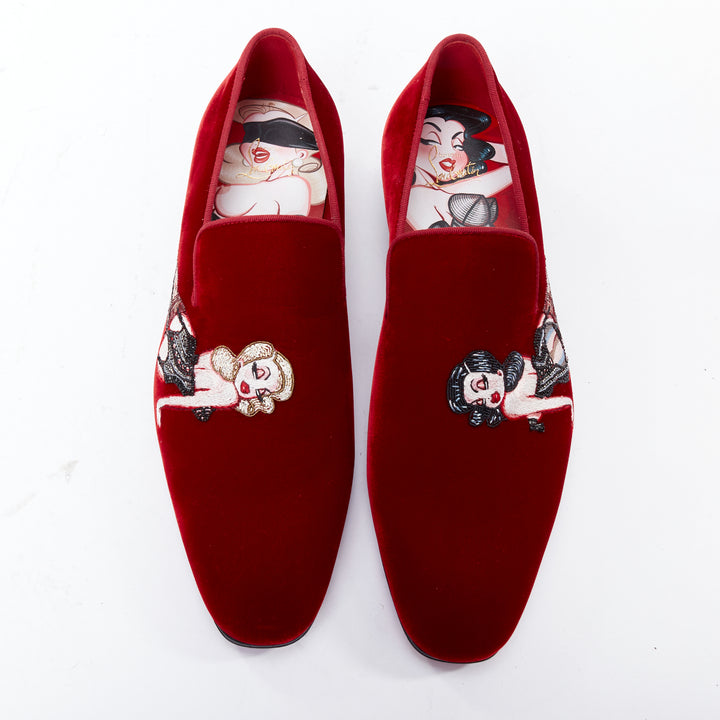 Male mannequin wearing Christian Louboutin Red Velvet Men Loafer in Size EU41 | Available at JHROP