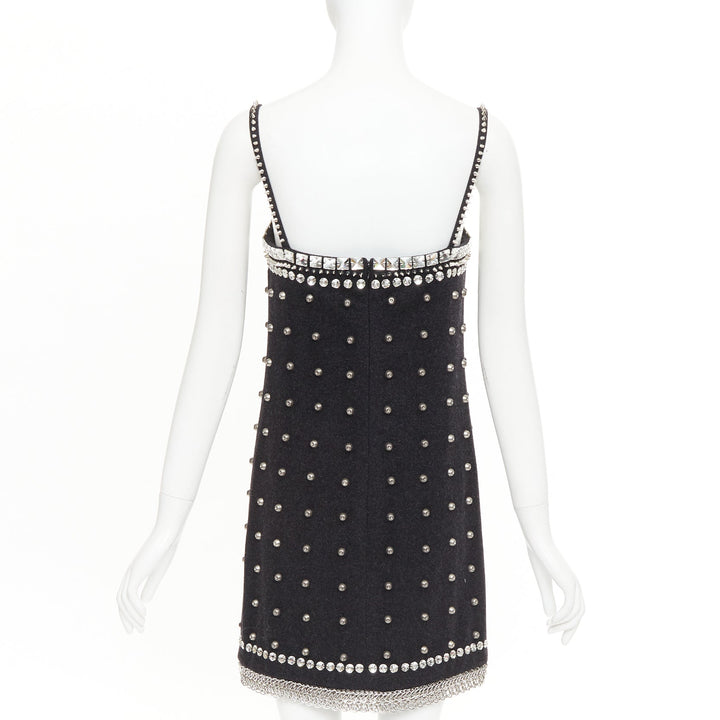 rare MIU MIU 2021 Runway grey wool embellished collar studded mini dress IT40 S