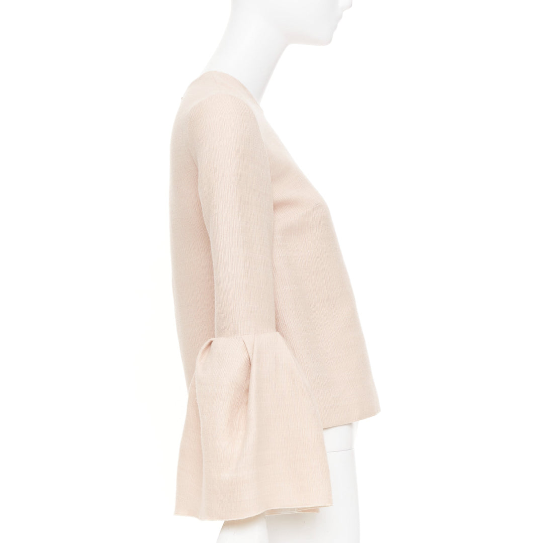 ROKSANDA Truffaut pale pink wool blend statement flared bell sleeve top UK6 XS