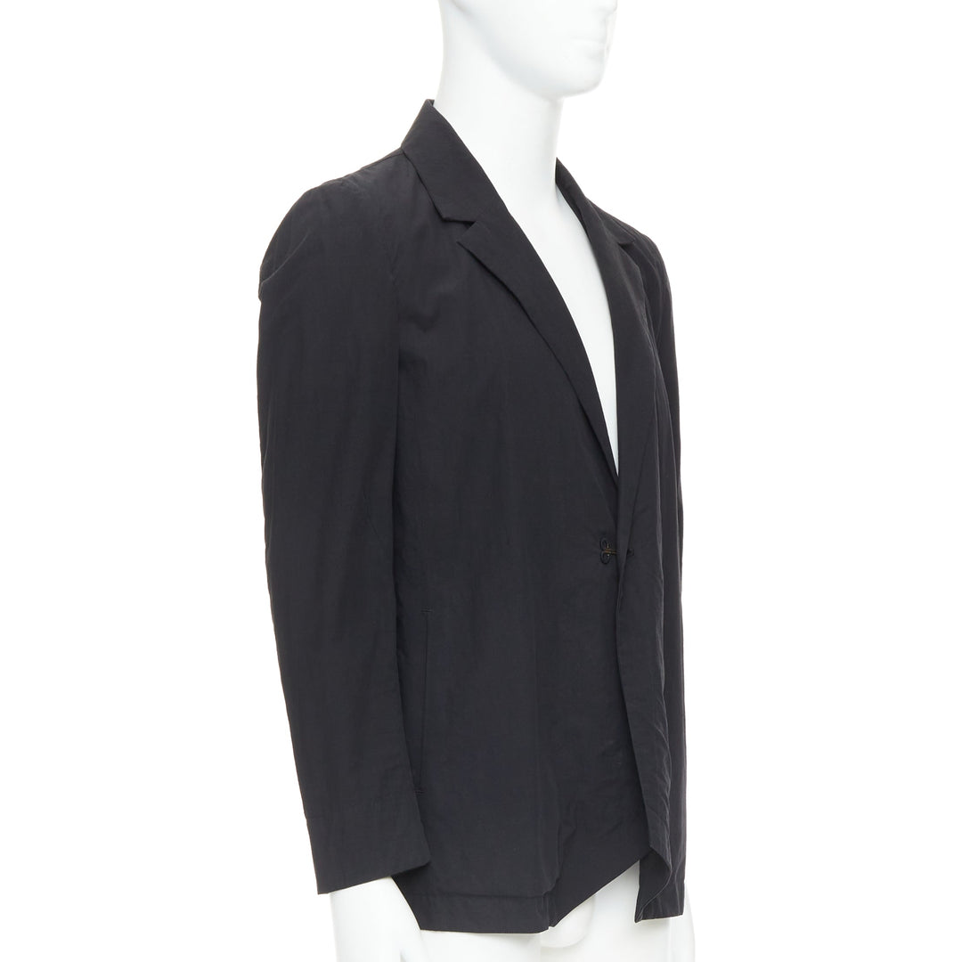 ATTACHMENT Kazuyuki Kumagai black cotton angular hem relaxed blazer JP3 L