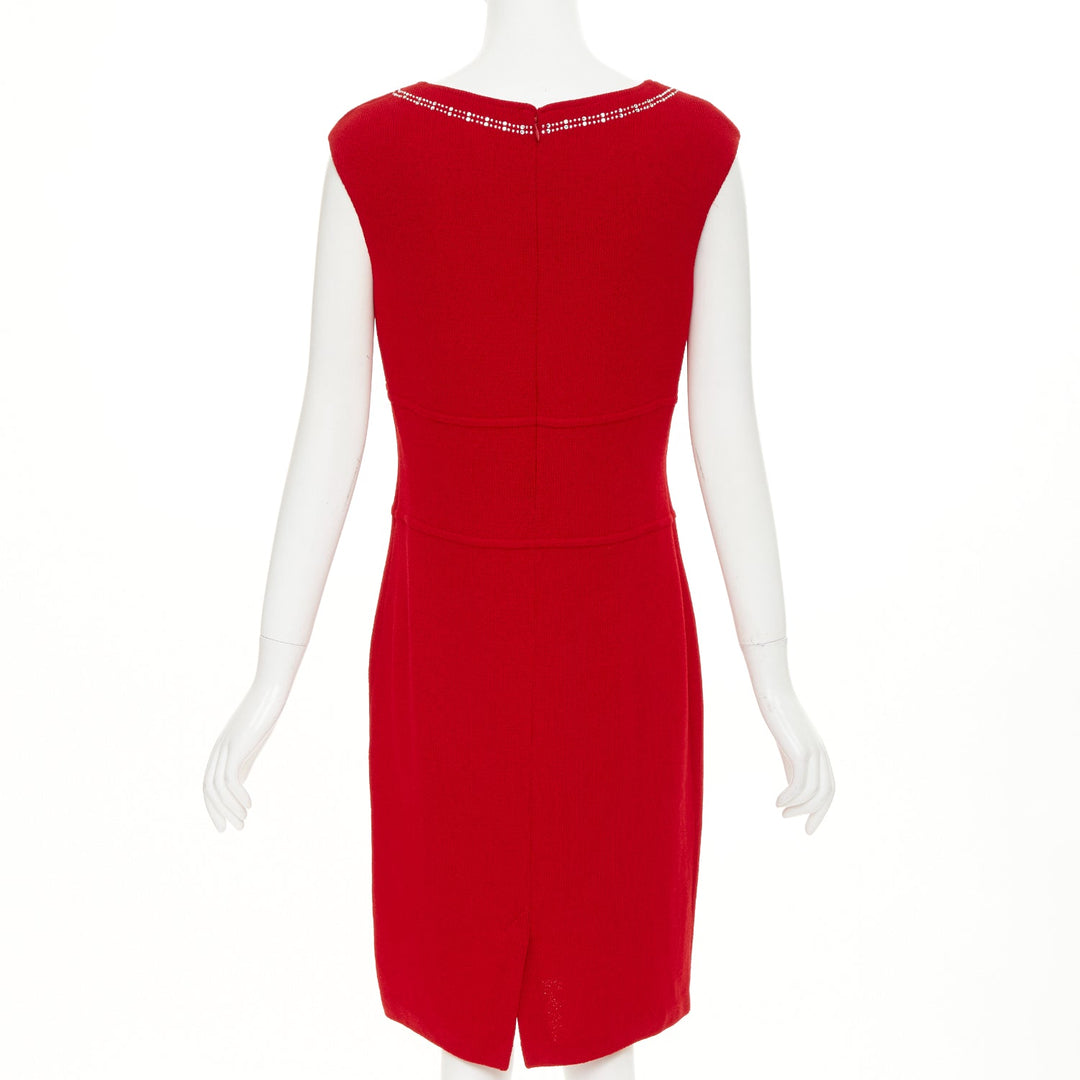 ST JOHN COUTURE Red crystal embellished scoop neck knit dress US8 M