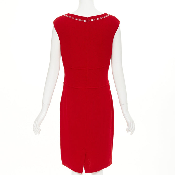 ST JOHN COUTURE Red crystal embellished scoop neck knit dress US8 M