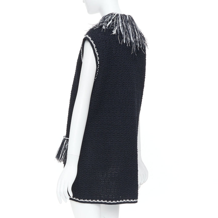 CHANEL 17P Runway ribbon trim fringe tweed sleeveless gilet vest jacket FR38 M