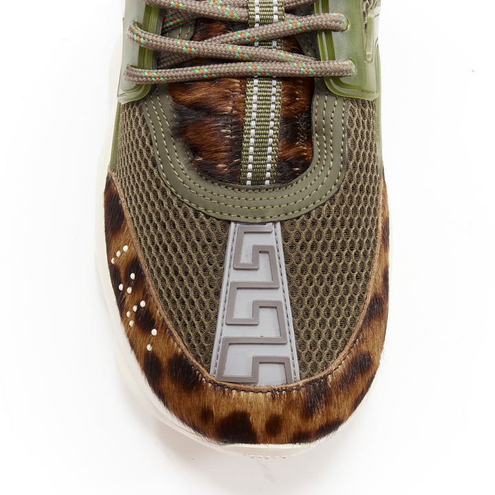 VERSACE Chain Reaction Wild Leopard green suede low chunky sneaker EU43