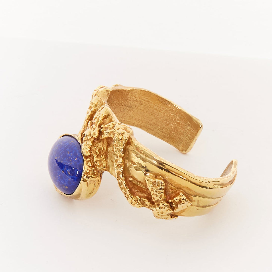 YVES SAINT LAURENT 2011 Arty cobalt blue stone gold textured bracelet bangle M