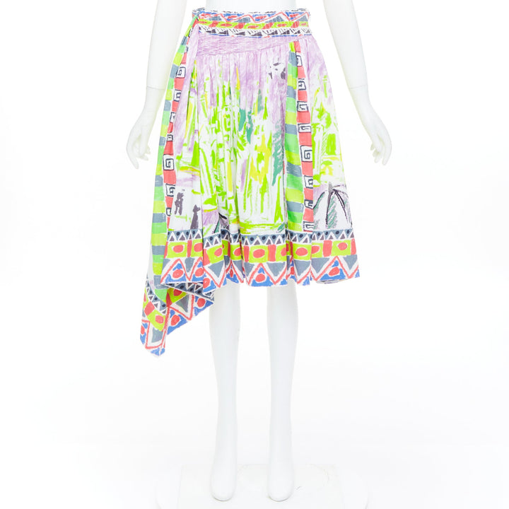 PRADA 2018 Runway Lisbon postcard print abstract geometric wrap skirt IT36 S