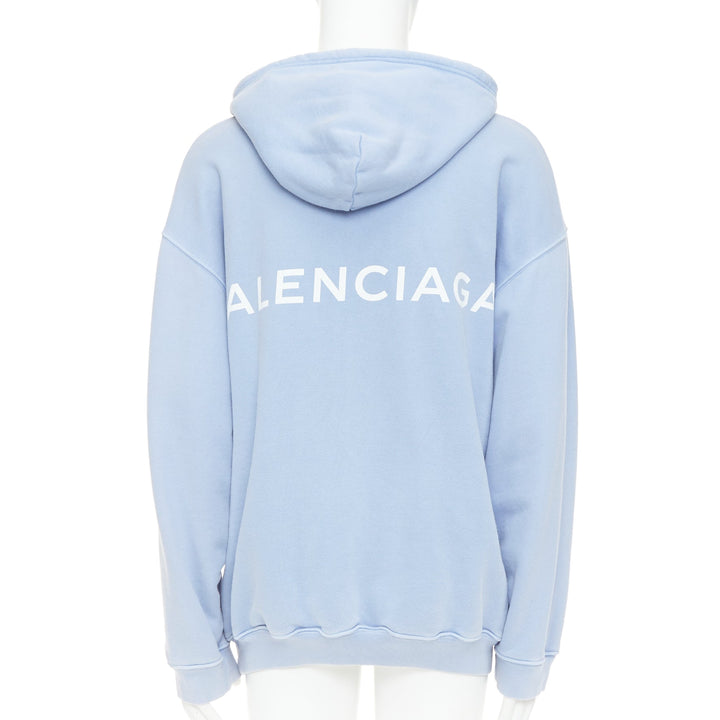 BALENCIAGA 2017 Demna light blue cotton phone kangaroo pocket logo hoodie M