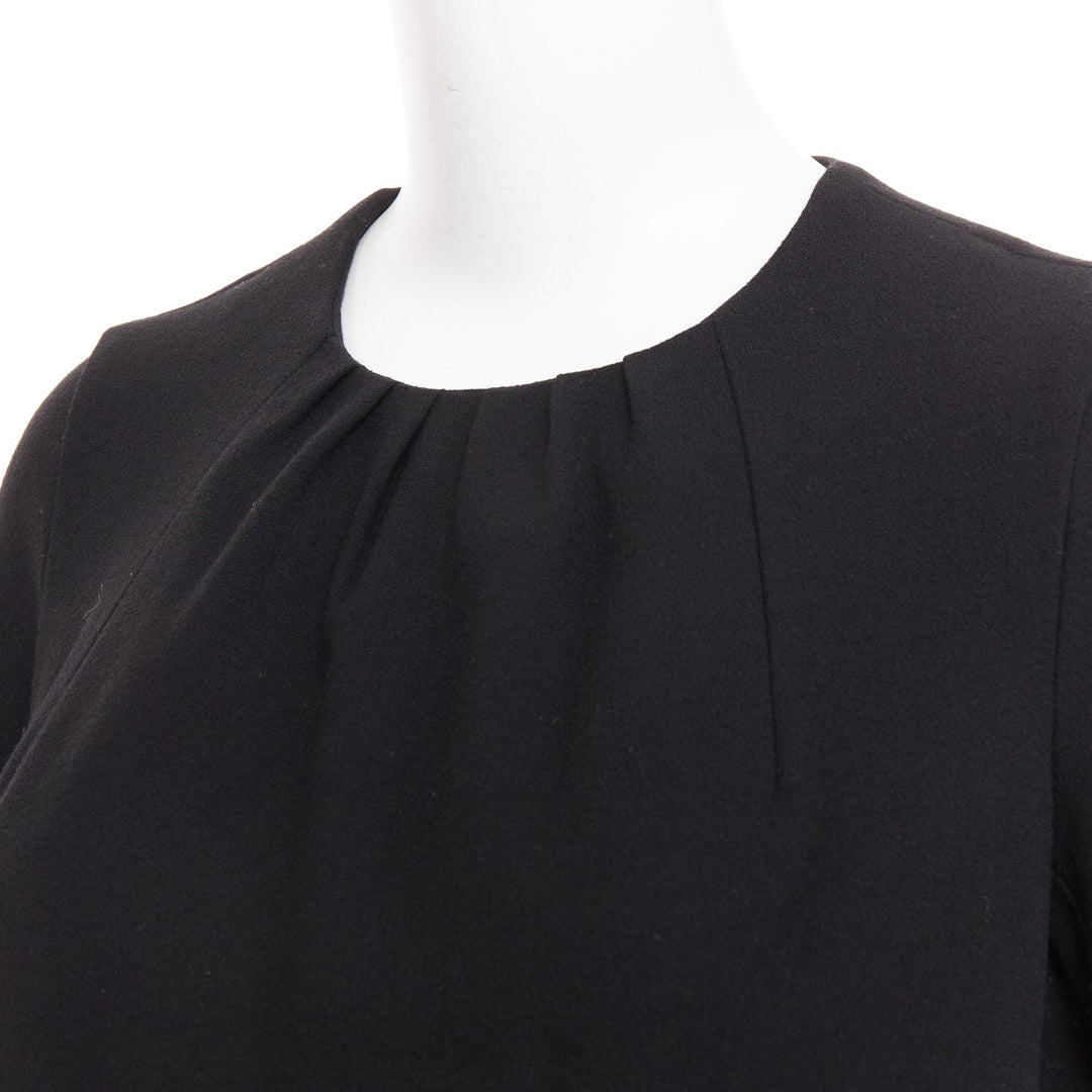 YVES SAINT LAURENT 2007 black 1wool frayed seam ruched neck shift dress FR34 XS