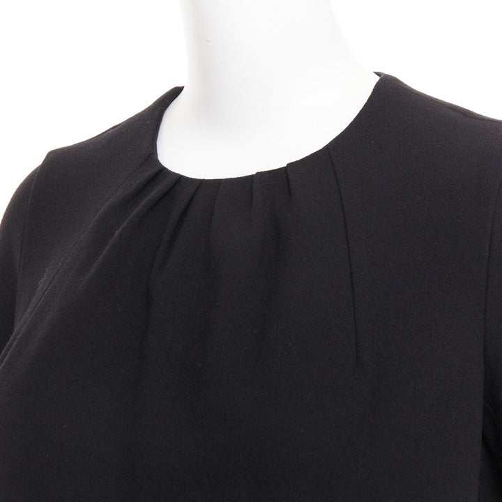 YVES SAINT LAURENT 2007 black 1wool frayed seam ruched neck shift dress FR34 XS