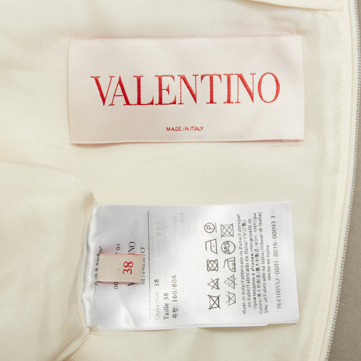 VALENTINO 2023 ivory wool silk crepe VGOLD logo metal plate neck dress IT38 XS