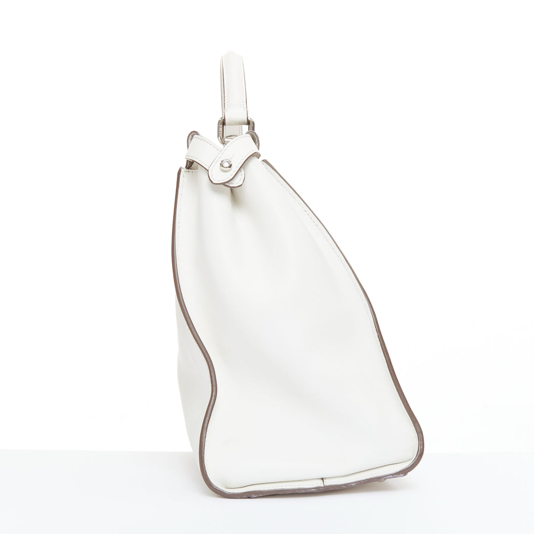 FENDI Peekaboo off white leather silver hardware Bug Monster fur eye lined bag