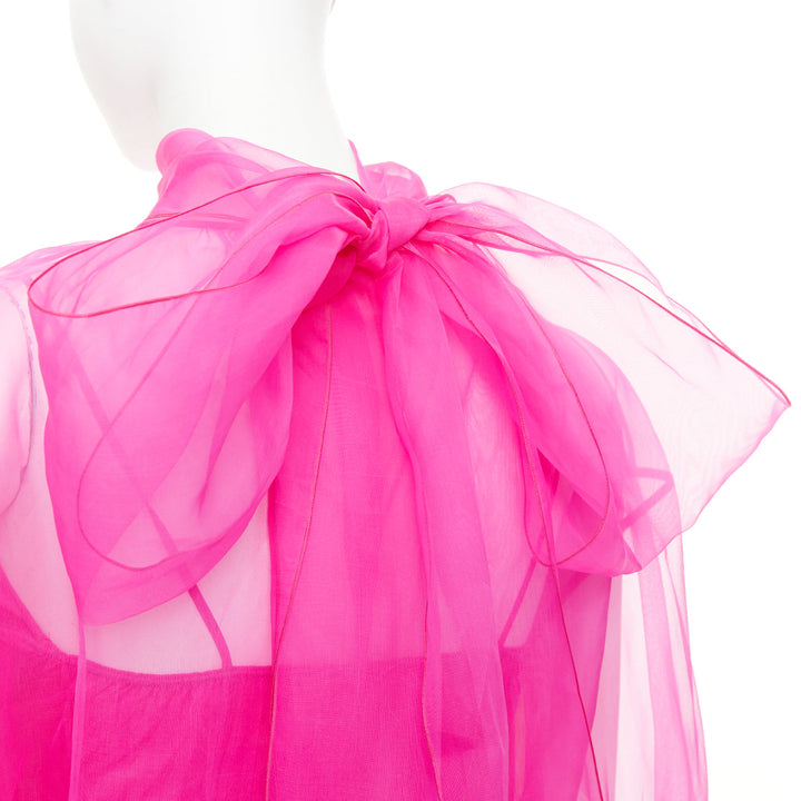 VALENTINO 2022 Runway Pink PP high neck sheer silk organza blouse shirt IT36 XXS