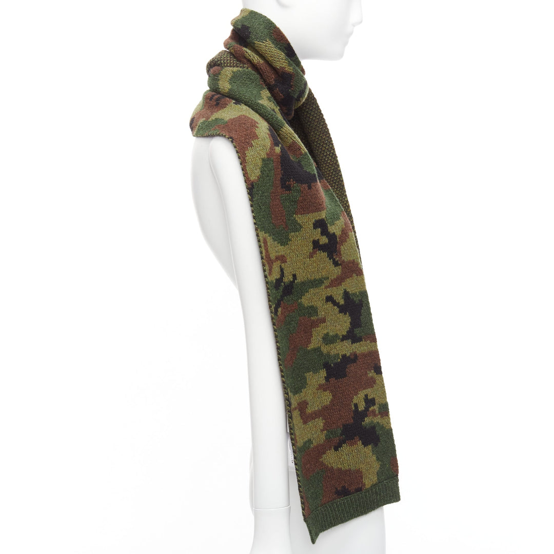 MIU MIU 2019 100% virgin woo green brown camouflage jacquard long scarf