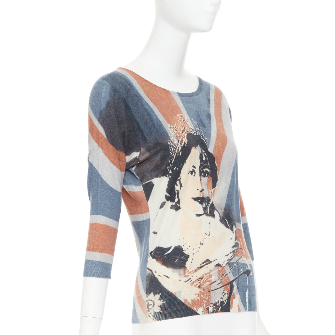 ALEXANDER MCQUEEN 2008 Queen Elizabeth Portrait Union Jack cashmere sweater S
