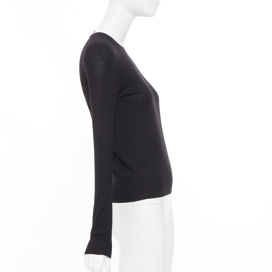 THEORY black wool blend fine knit long sleeve warm crew neck sweater P XS