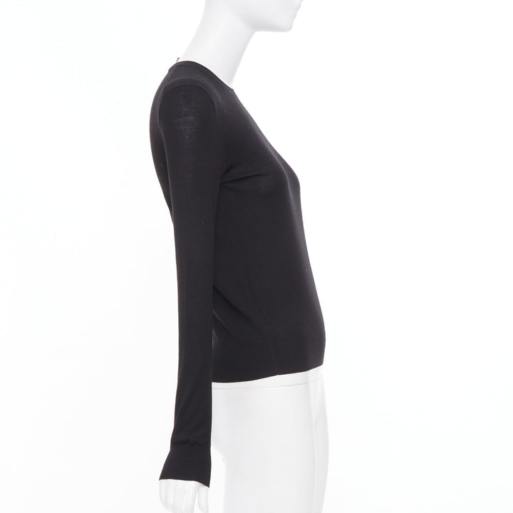 THEORY black wool blend fine knit long sleeve warm crew neck sweater P XS