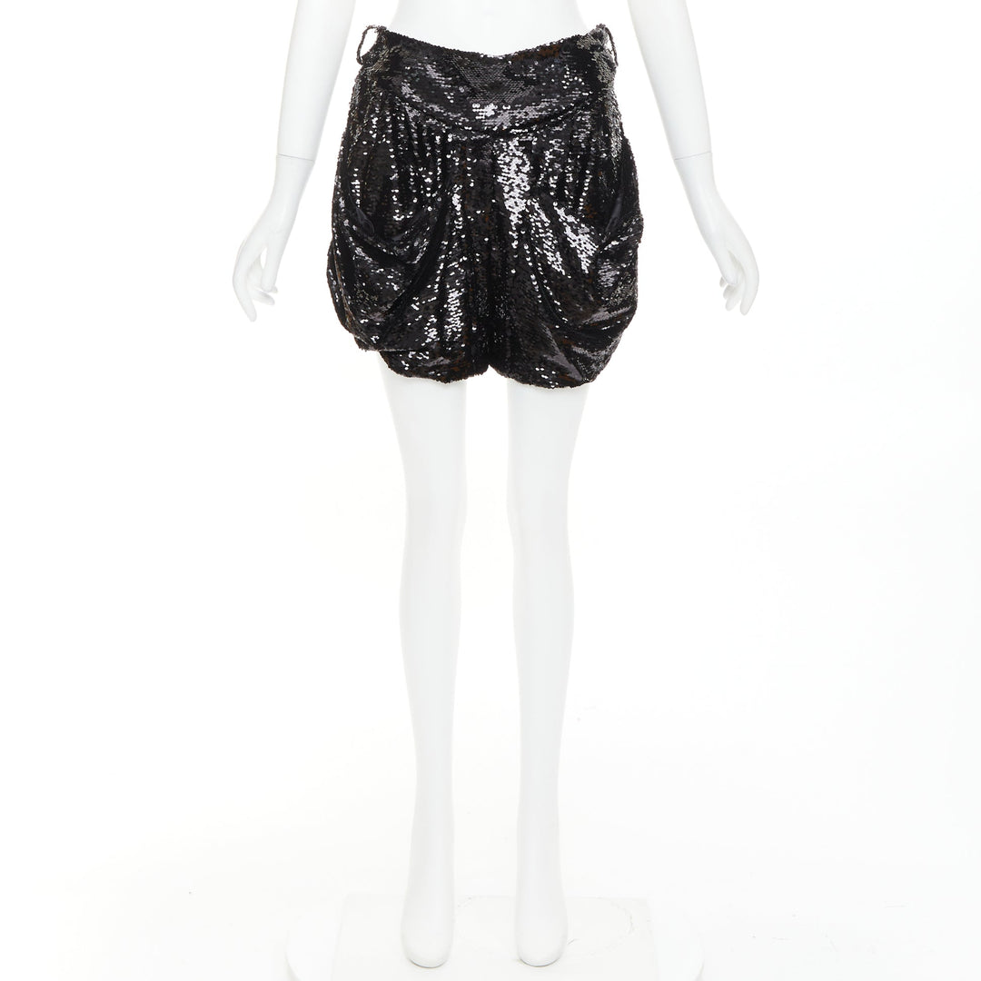 ALEXANDRE VAUTHIER COUTURE black sequinned draped front pocketed bubble shorts