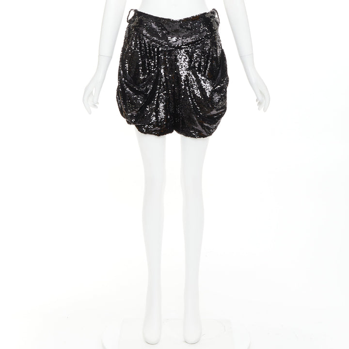 ALEXANDRE VAUTHIER COUTURE black sequinned draped front pocketed bubble shorts