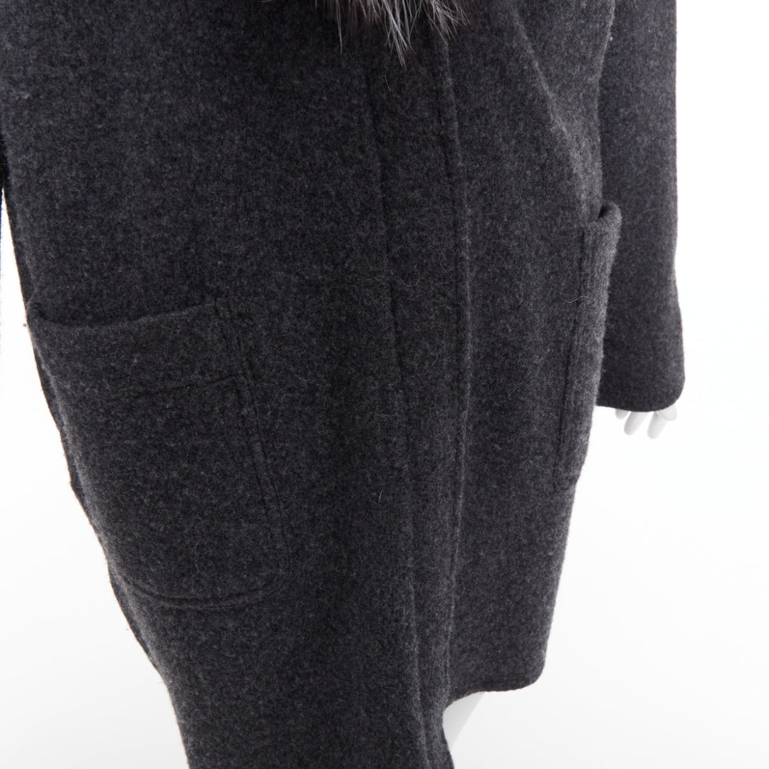 MICHAEL KORS COLLECTION grey fur collar dark grey wool side zip coat