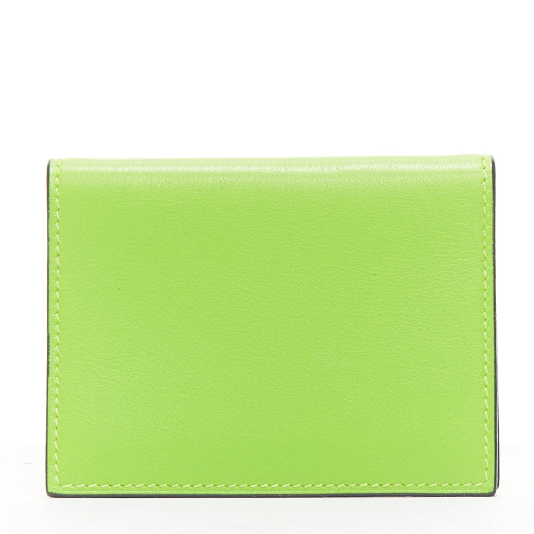 HERMES neon green smooth leather silver hardware bifold cardholder
