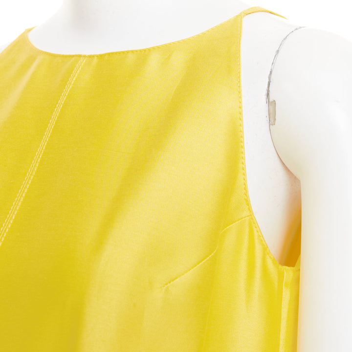 OSCAR DE LA RENTA R08 yellow cotton silk sleeveless drop waist dress US4 XXS
