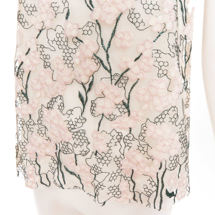 GIAMBATTISTA VALLI pink metallic green floral embroidered treillage top IT40 XS