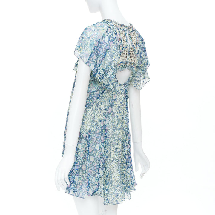 ISABEL MARANT 2023 Runway Odile cutout bead floral print silk dress FR36 S