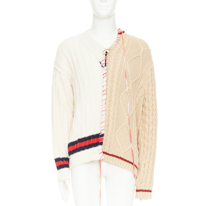 LIAM HODGES 2020 deconstructed split mixed cable knit laced sweater XL