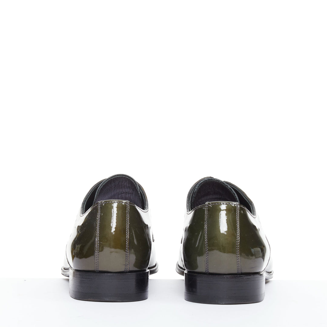 DOLCE GABBANA green patent leather pointy lace up brogue shoes UK7 EU41