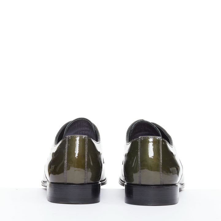 DOLCE GABBANA green patent leather pointy lace up brogue shoes UK7 EU41